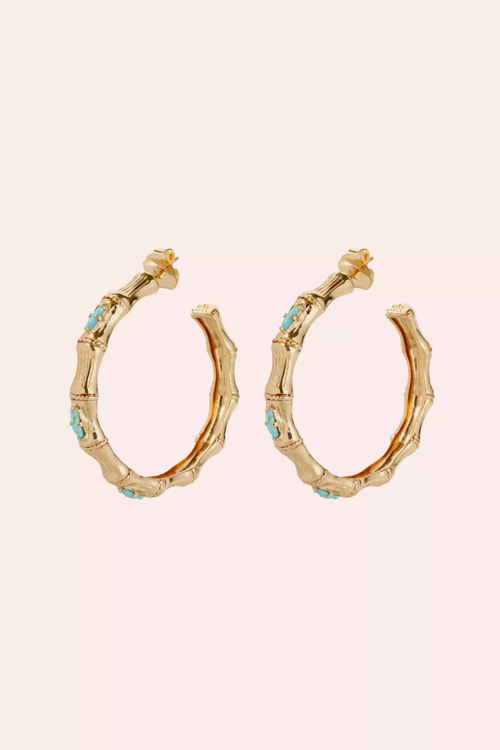 Boucles d'oreilles BAMBOU strass doré à l'or fin - Turquoise