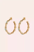Boucles d'oreilles BAMBOU strass doré à l'or fin - Turquoise