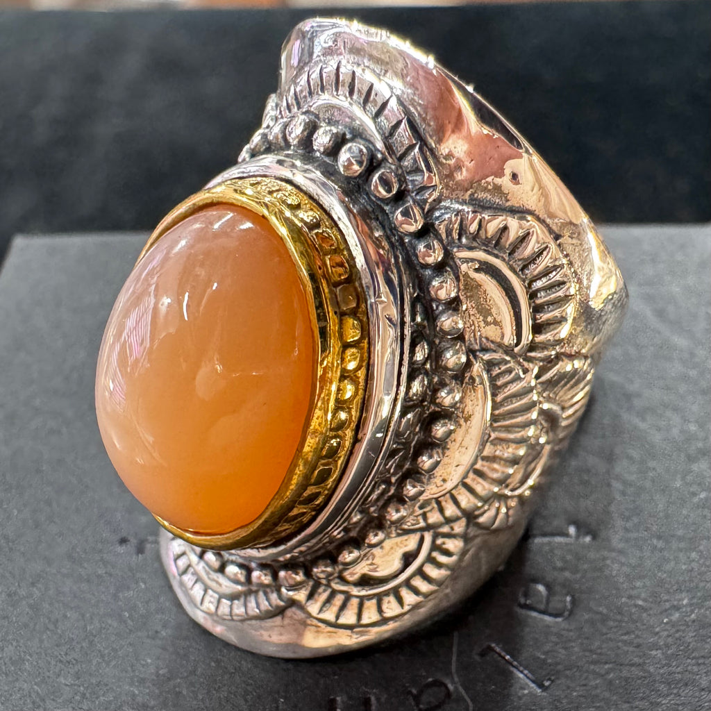 Bague Pierre de lune orange – Jalan Jalan (Taille 56)