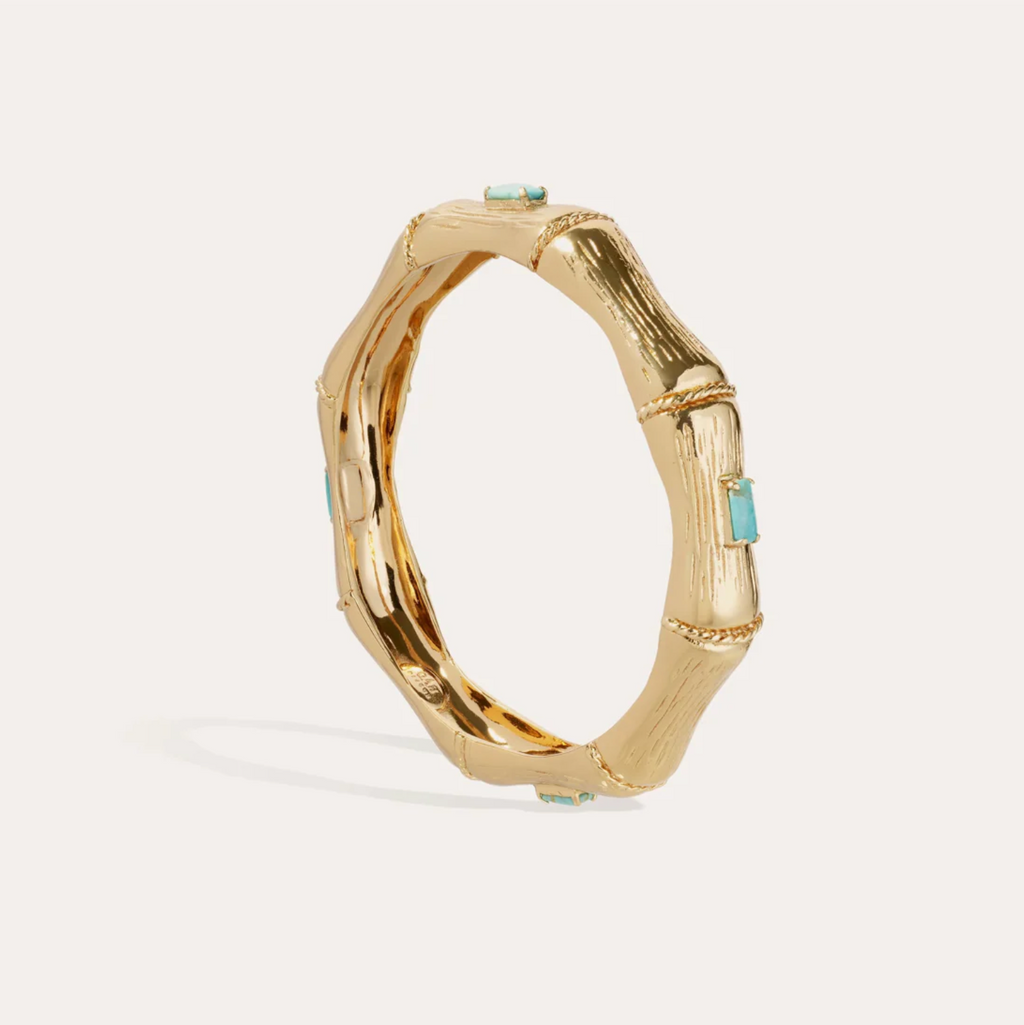 Bracelet BAMBOU strass doré à l'or fin - Turquoise