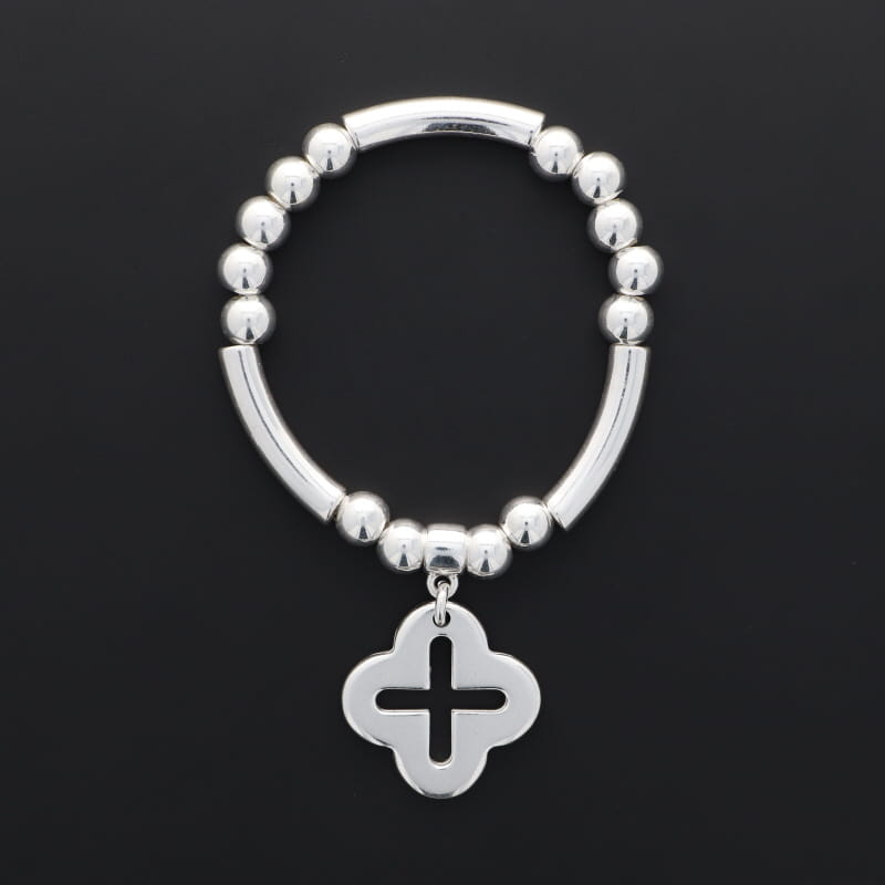 Bracelet élastique perles en argent plaqué, breloques