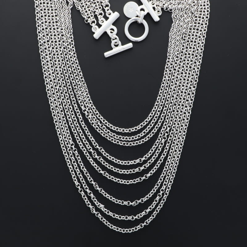 Collier 9 chaînes en argent plaqué