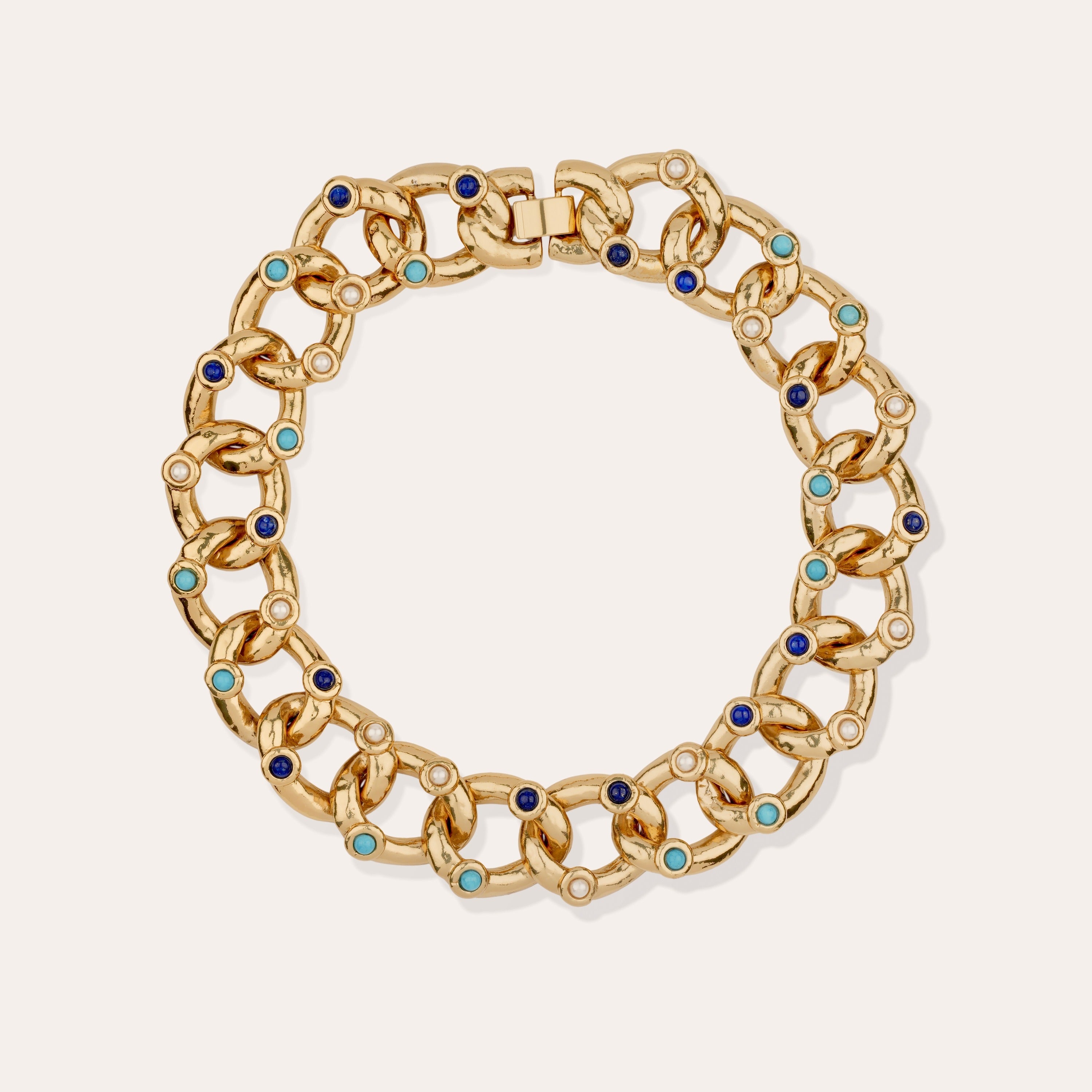 Collier Mitsi doré - Lapis, Turquoise & Nacre blanche